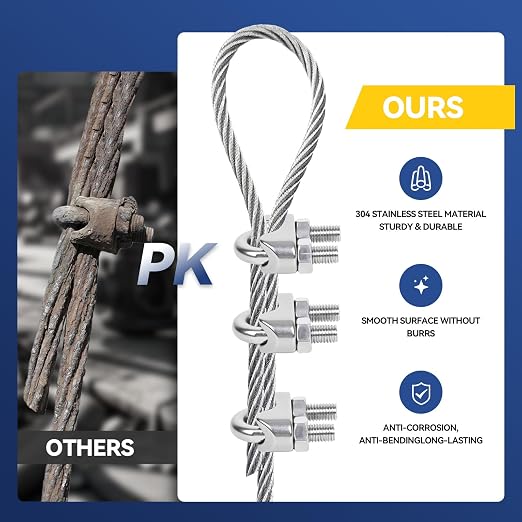 48 Pcs 3/16 inch Wire Rope Clips,Wire Rope Clamp,Cable Clamp | 304 Stainless Steel Smooth Rods for Industry, Metal Working Hobbies and DIY Craft