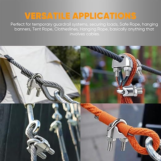12 Pcs 1/4 inch 304 Stainless Steel Wire Rope Cable Clamp,M6 Wire Rope Clips U Bolt Saddle Fastener for Tent Ropes and Rigging Rope