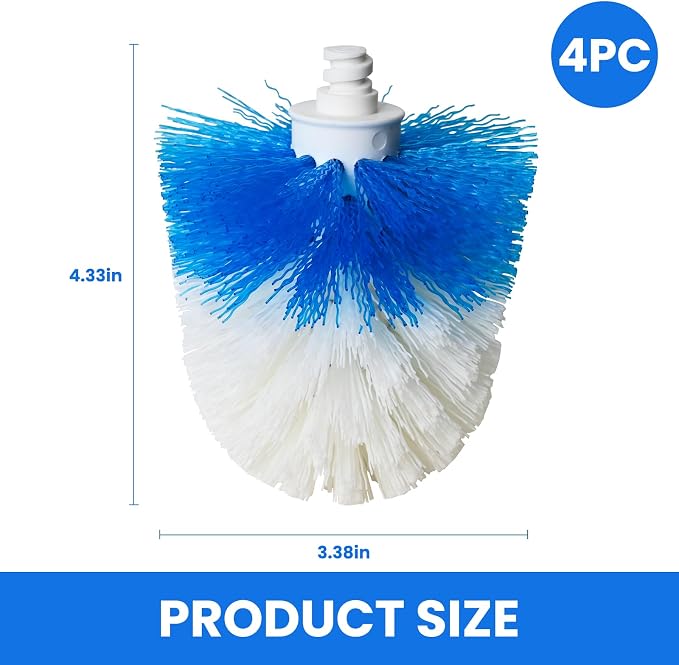 Toilet Brush Refills for OXO Toilet Brush Only 4 Pack Replacement Heads | Toilet Brush Replacement Head for Deep Bathroom Toilet Bowl Cleaning, Blue & White, Nylon & Plastic Material Bristles