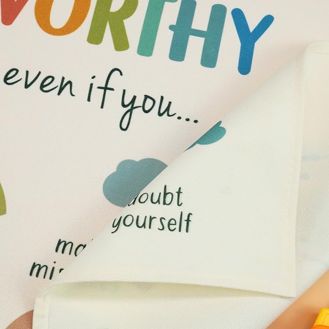 Classroom Wall Flag Decor-Teacher Gift-Inspirational Back to School Wall Banner Decor-You Are Worthy Even If You-Hanging Rectangular Canvas Banner for Classroom Teacher Office Reading Corner