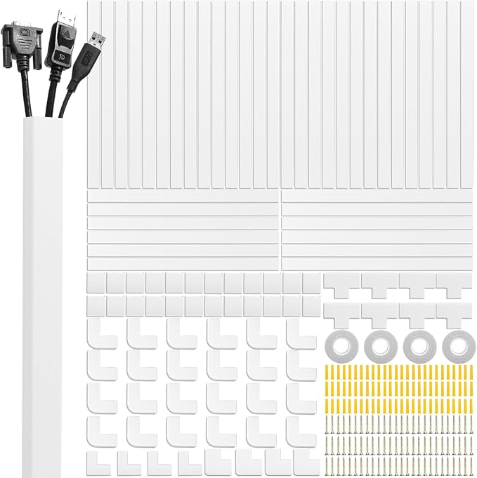 Cable Raceway Kit 628 Inch Cord Cover Channel Paintable Wire Hider | L15.7 x W0.95 x H0.55in Cable Concealer, Hide TV Wires & Power Cords, Wall Mount Cord Management for Home Office