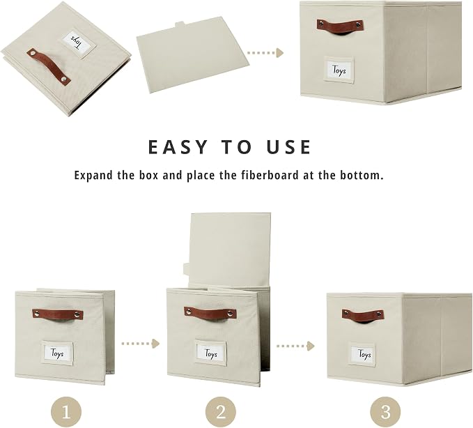 DECOMOMO Storage Bins, Large Fabric Baskets for Shelves, Beige (4 Pack) | 15" x 11" x 9.9" foldable closet organizers and storage bins with labels & handles