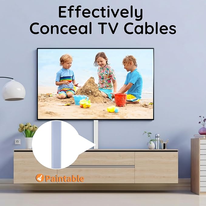 Delamu 236in Cord Hider, Professional Cable Cover Kit for Wall, TV Wire Hider for Wall Mounted TV, Raceway Cover on Management Wires, Cable Concealer, 0.95'' H x 0.55'' W, White