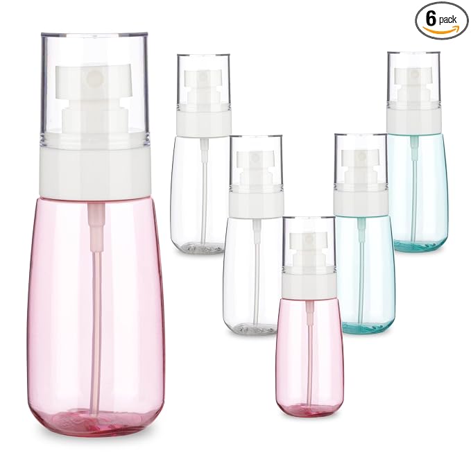 6 Pack 2oz/60ml Small Spray Bottle, Empty Plastic Mini Spray Bottles, Fine Mist Travel Spray Bottle with 9pcs Labels