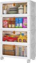 4 Tier Plastic Storage Bins with Lids 35QT, Stackable Storage Containers with Wheels, Folding Storage Boxes, Collapsible Storage Bins