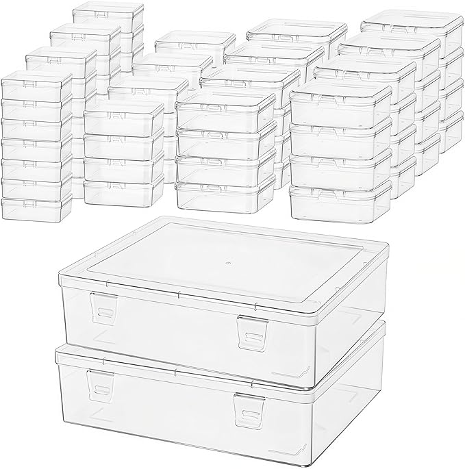 Goodma Small Bead Organizers, 78 Pieces Mixed Sizes Plastic Storage | Clear Containers, Transparent Rectangle, Craft Supply Boxes, Hinged Lid