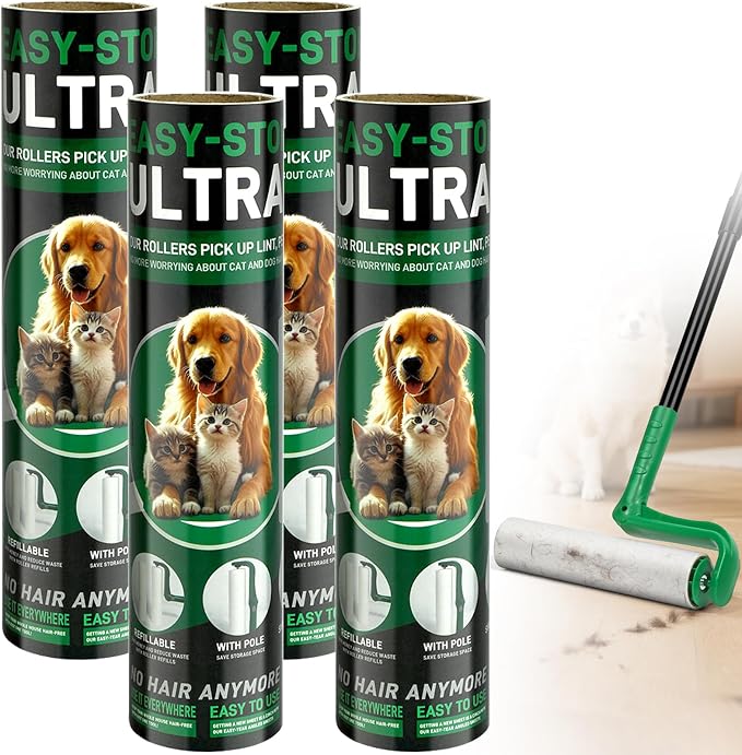 10 Inch Large Lint Roller Refills for Lint Remover,4 Rolls 200 Sheets Big Lint Roller Refill Compatible with Evercare Mega Roller Cleaning for Carpets, Furniture, Pet Hair