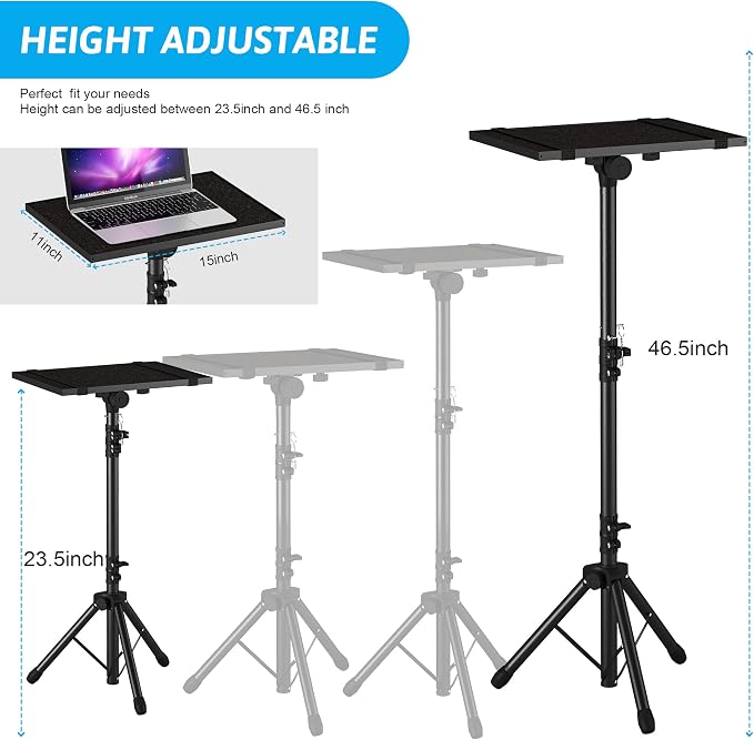 Projector Stand Tripod Adjustable, Laptop Height from 23.5 to 46.5 inches with Gooseneck Phone Holder, Floor for Office, Home, Stage, Studio, DJ Racks Holder Mount