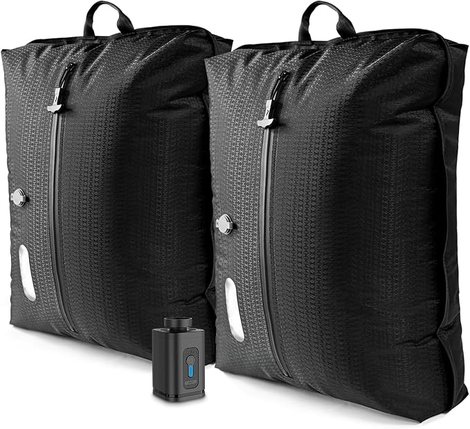 Travel Vacuum Bags with Pump–Electric Wireless Air Pump, Double Layer travel vacuum bags for luggage with IP67 Waterproof (Large size 2PC+Pump)