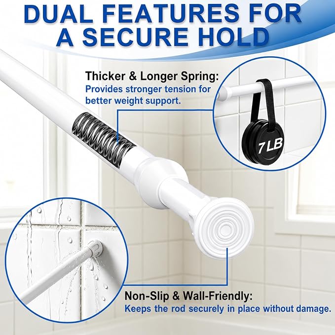 6 Pack Tension Curtain Rod 15.7-28 Inch, Small Short Adjustable Extendable Spring Loaded Rods for Windows Cabinet Blinds Closet Bedroom Kitchen Bathroom Door No Drilling, White