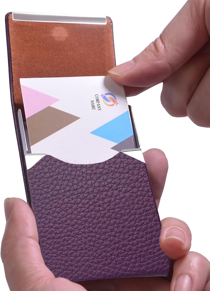Business Card Holder with Ultra Slim Design,Business Card Case with Premium PU Leather, Suit Pocket Metal Card Holder for Women/Men,Professional Name Card Holder with Magnetic Shut (Purple)