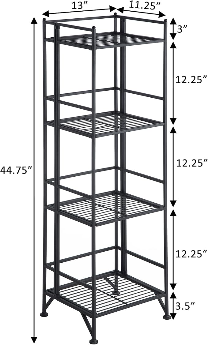 Convenience Concepts Xtra Storage 4 Tier Folding Metal Shelf, Black