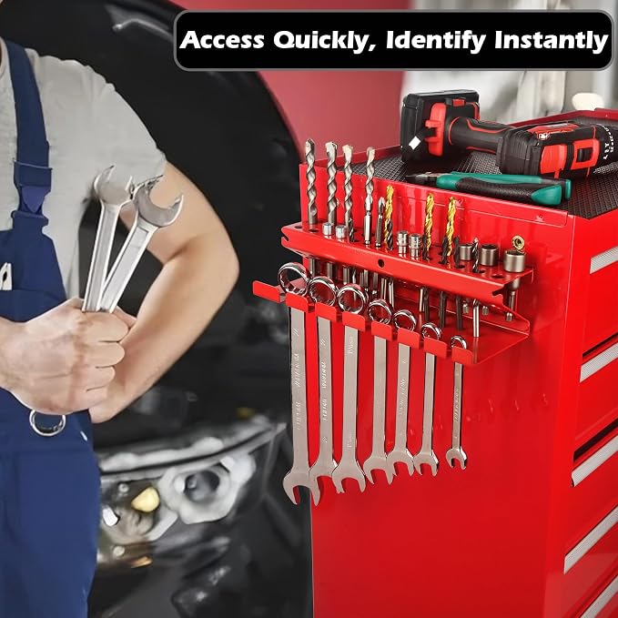 MUTUACTOR Magnetic Screwdriver Rack,1PCS Heavy Duty Magnetic Mount Red Screwdriver Organizer,Magnetic Tool Holder Durable Storage Holder for Multiple Screwdriver Plier Shear Tool Chest Cart Workbench
