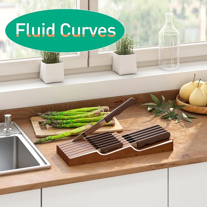 Knife Drawer Organizer (Brown, 13 Knives Organizer)