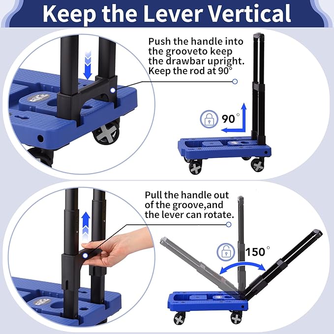 Folding Hand Truck Lightweight Hand Truck Dolly Foldable,Luggage cart with 4 Rotate Wheels, Utility Cart with Adjustable Handle,Collapsible Dolly for Moving