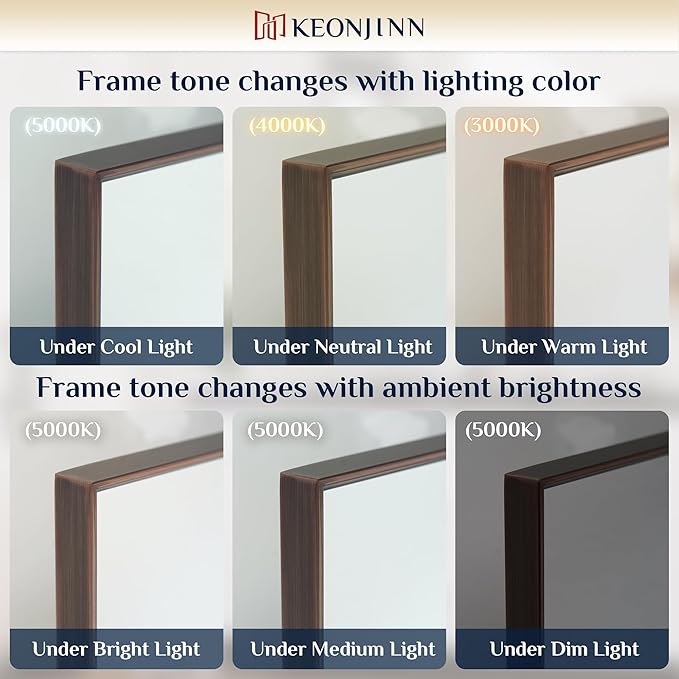 Keonjinn 16 x 20 Inch Small Stainless Steel Framed Mirror, Brushed Bronze Bathroom Vanity Mirror, Anti-Rust, Curved Edge, Shatter-Proof Tempered Glass, Square Rectangle Wall Mirrors for Over Sink