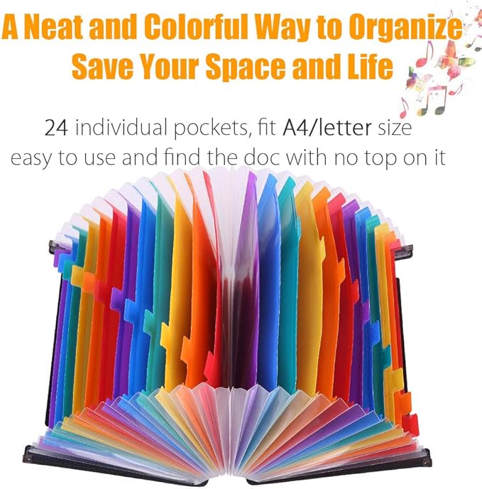 TriMagic Accordian File Folder Organizer, 24 Pockets Alphabetical Expanding Filing Folders, A-Z Expandable Accordion Storage Box for Paperwork Paper Keeper Invoice Receipt Bill Document