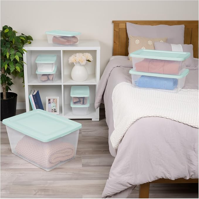 Sterilite 60 Pack Stackable Storage Bin with Lid, Clear Plastic Design, 6 Quart