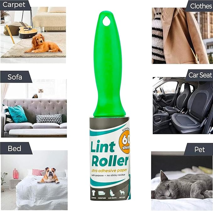 DecorRack Lint Roller with 2 Refills, Pet Hair Remover, 180 Extra Sticky Sheets, Lint Roller Brush, Dog & Cat Hair Removal, Lint, Dust from Clothes, Furniture and More