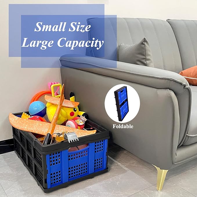 Collapsible Storage Crate 22L x 15W x 10.7H Inch - Foldable and Stackable Plastic Bin, 1.73 Cu Ft Folding Basket for Car Trailer Garage and Home – 2 Pack