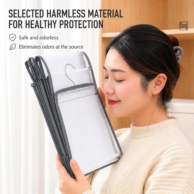 Hanging Closet Organizer, 6-Shelf Foldable Wardrobe Storage for Clothes, Space Saving Hanging Organizer with Reinforced Hook for Sweaters, Pants & Shirts (Large Grey)