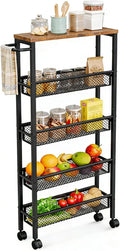 AZERPIAN Slim Rolling Cart 5 Tier Narrow Storage Cart on Wheels with Metal Handle for Kitchen Dining Living Home Laundry Room