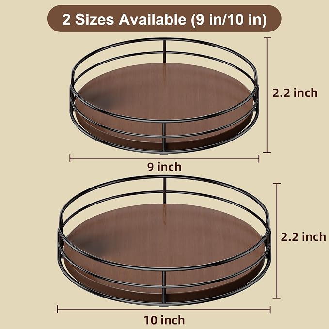 Optish 2 Pack 9" 10" Lazy Susan Turntable Organizer for Cabinet, Wooden Lazy Susan for Kitchen, Countertop, Pantry, Spice Organizer, Bathroom, Vanity, Table Decor