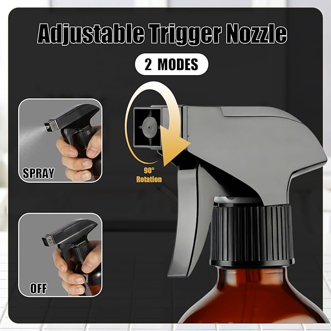 Caija-H 2 Pack Glass Spray Bottles for Cleaning，8oz 240ml Spray Bottle with Weighted Ball Straws 360° Any Angle Mist Sprayer for Kitchen Plants Pets Hair Water Mister (Amber)