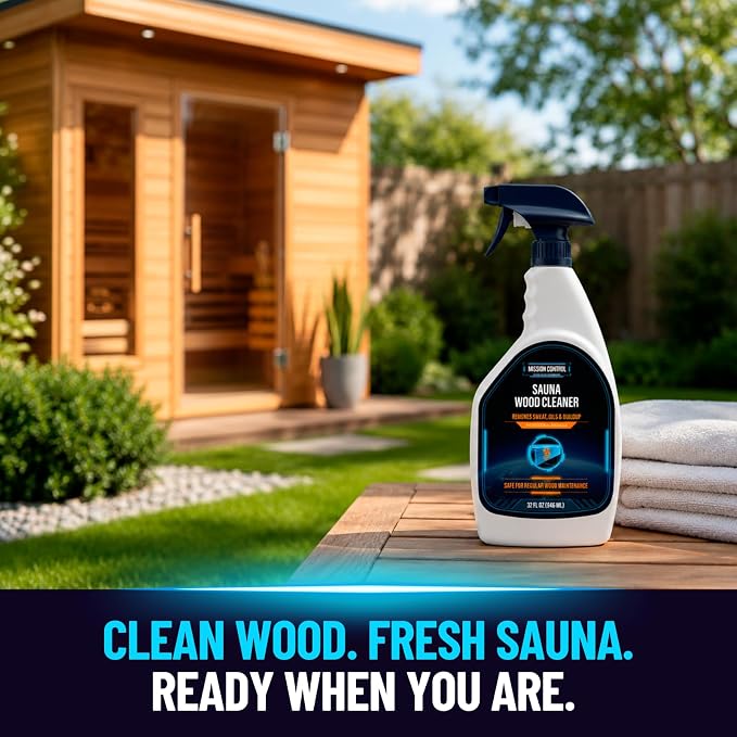 Mission Control 32 oz Sauna Wood Cleaner Spray | Removes Sweat, Body Oils & Buildup From Interior Surfaces Including Cedar - Wood-Safe Formula for Regular Sauna Maintenance