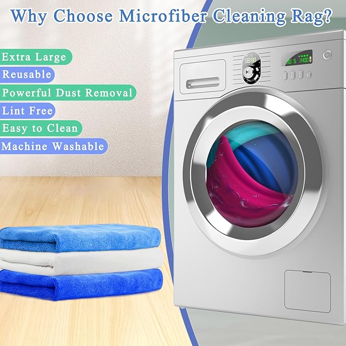6 Pcs Extra Large Microfiber Cleaning Cloth, 20" x 30" Washable Reusable Large Floor Cloth Rags, Microfiber Towels for Mop Cleaning Office Bathrooms Housekeeping (Blue, White)