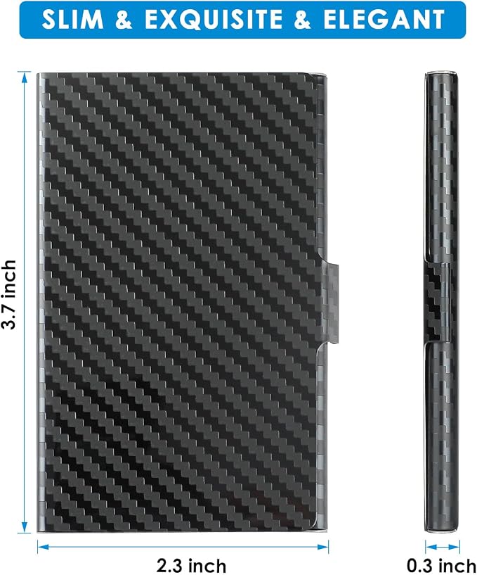 MaxGear Stainless Steel Business Card Holder, Slim Card Case, Black Carbon | Soft Interior Lining, Buckle Closure, Fits Standard Business Cards and Credit Cards