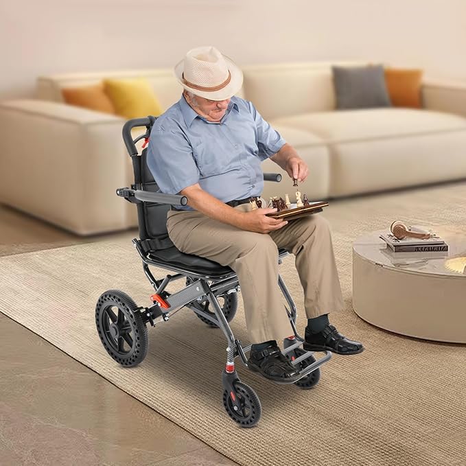 Lightweight Transport Wheelchair with Storage Bag, Lift Transfer Chair, Portable Traveling Wheelchair, Portable Foldable Trolley for Solve The Mobility Problems