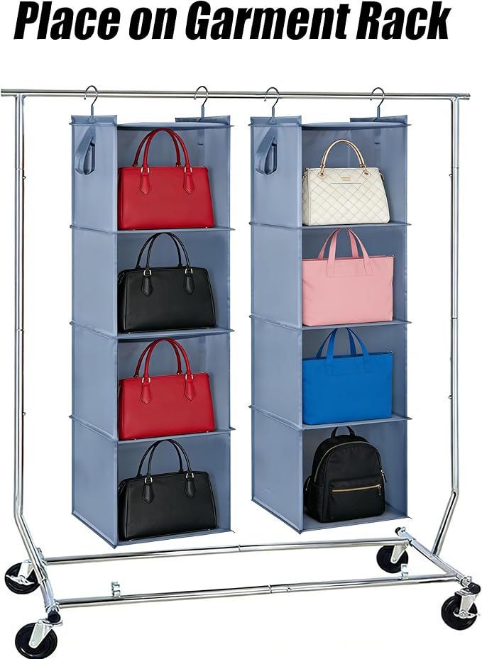 Hanging Closet Organizer Storage Shelf Rack Bag Sweater Hat Shoe | Hang Closet Organization Storing Shelves Rack Display, for Purse Handbag Clothes Hats Shoes, Space Saver Oxford Cloth 2 Pack