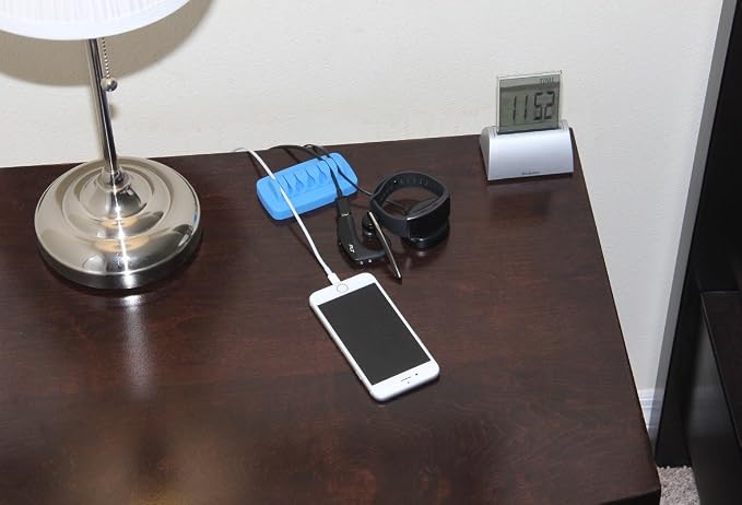 Heaviest Cable Organizer on The Market! Compact and Weighted Desktop Cord Holder and Cable Organizer, Eco-Friendly Silicone, No Bad Smell, Bundled with 4 Reusable Cable Ties! (Blue)