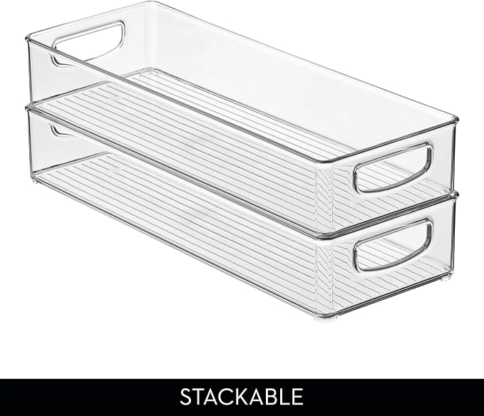 iDesign Slim Extra Long Clear Storage Bin, 2-Pack | Narrow, Stackable, Kitchen or Pantry Organizer