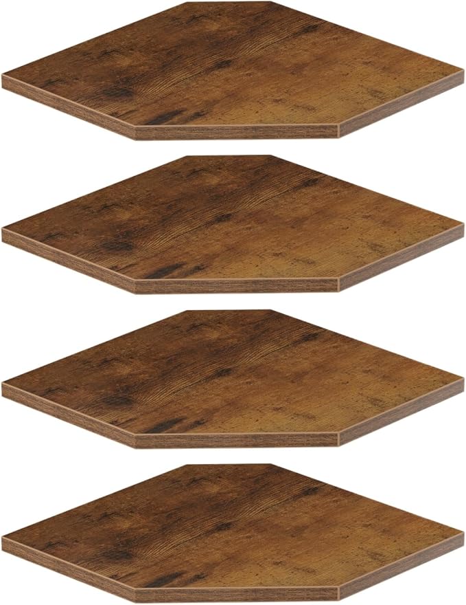 JJL Corner Shelf, 12 Inch Set of 4 Floating Shelves for Wall with Wire Hole for Security Camera and Radios Storage, 13.3 Inch Deep Wall Mounted Shelves for Living Room Corner Decoration, Rust Brown