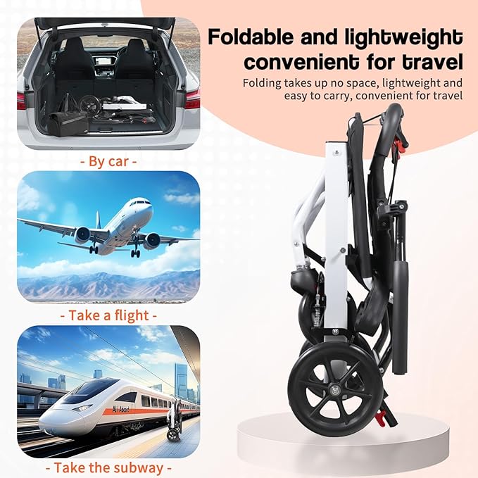 Wheelchairs for Adults,Transport Lightweight Foldable with Flip-up armrests, Portable Folding Travel Wheel Chairs for Seniors（220 lbs Weight Limit）