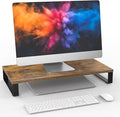 XINYAO Wood Monitor Stand Riser for Desk, 24x12x3 inch, Rustic Brown | Sturdy wooden & steel computer monitor riser; ergonomic height reduces neck strain; Organizer for Office Laptop, PC, Printer