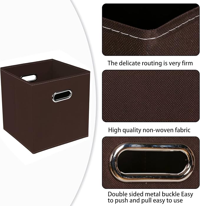 Fabric Cloth Storage Bins,Fabric Cube Bins Organizer with Dual Handles Foldable Cube Storage Baskets for Home Bedroom Storage,Set of 6,(Coffee)