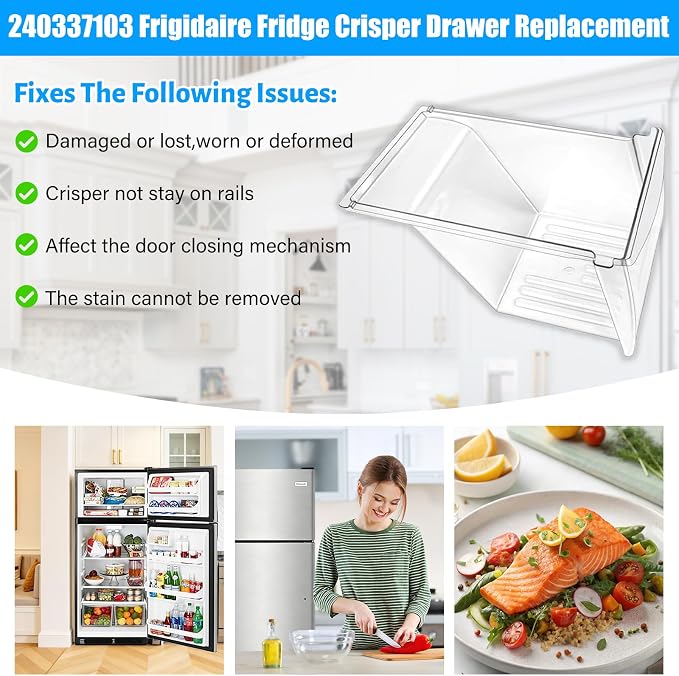 [2 PACK] Upgraded 240337103 Refrigerator Crisper Drawers Bins Compatible with Frigidaire Drawer Replacement 240337102 Kenmore Refrigerator Drawer,Frigidaire Crisper Drawer Replacement Fridge Drawer