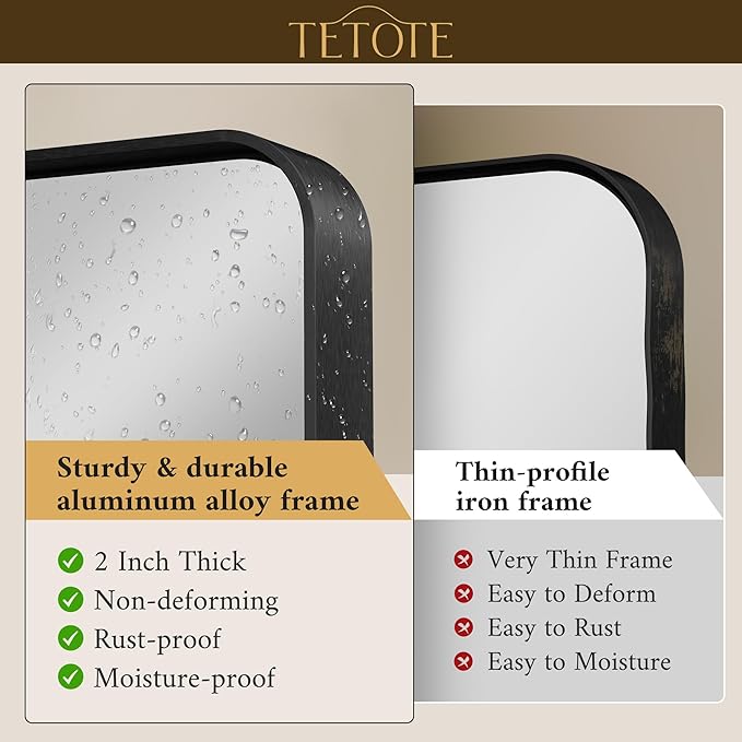 TETOTE Black Framed Mirrors for Bathroom, 2 Inch Thick Frame 22 x 30 Inch Brushed Metal Frame Wall Mounted Rectangle Mirror for Vanity(Horizontal/Vertical)