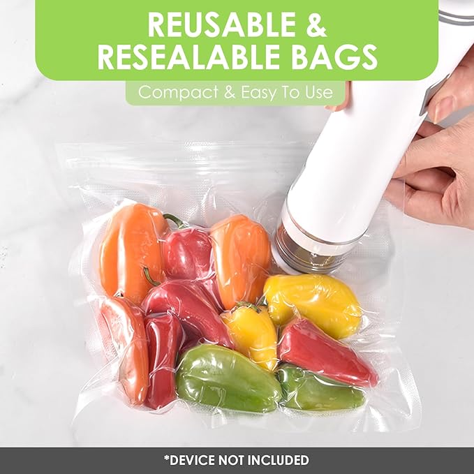 VENMATE Reusable Vacuum Sealer Bags, 15 Pack BPA-Free 8.27×8.66 Inch, Heavy-Duty Commercial Grade, Leak-Proof, Freezer Microwave Sous Vide Safe, Compatible with Vacuum Sealers | BPA-Free, Food-Grade, Reusable