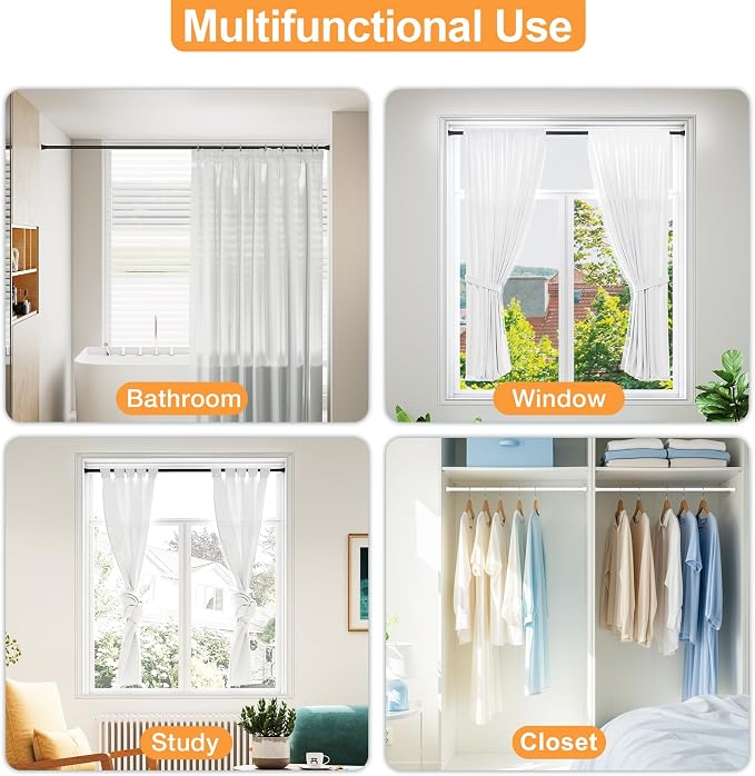 2Pack Spring Tension Curtain Rod 24 to 46Inch, Black Tension Rod for Windows Shower Curtain Rods No Drilling Expandable Adjustable Curtain Rods for Windows,Doorway,Bathroom,Closet