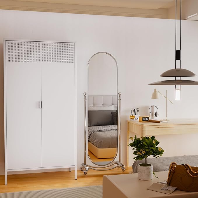 Washsemba Metal Storage Cabinets Locker with Hanging Rod and Adjustable Shelves, 71'' Clothing Steel Storage Wardrobe for Home & Office, School, Employee,Gym(White, 71''H-Wardrobe)
