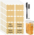 JIEHENG 180Pcs Chalkboard Labels for Jars, Waterproof Reusable Blackboard Stickers with 2 Liquid Chalk Markers, Organization Labels Removable (Brown, Wavy)