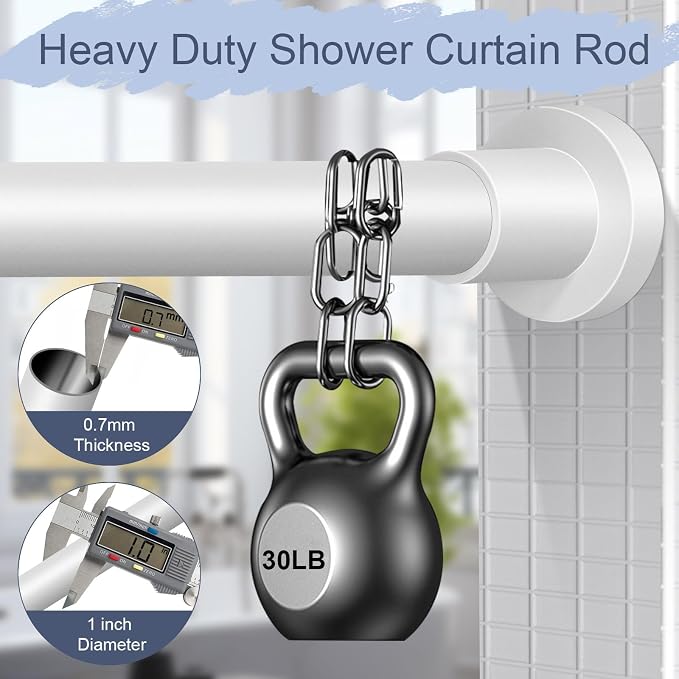 YNL White Shower Curtain Rod 32-64 Inch(2.7-5.33ft), Non-Slip, Never Rust, Stainless Steel No Drill Spring Tension Shower Rod, Adjustable Long Curtain Rod for Bathroom Window
