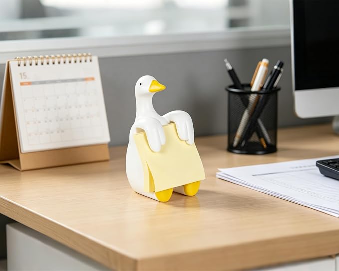 Silly Goose Pop-Up Sticky Note Dispenser for 3 x 3 in Notes, Yellow | Includes 100 sheets; handmade resin decor for office, home or classroom; gift for teachers, coworkers and goose lovers