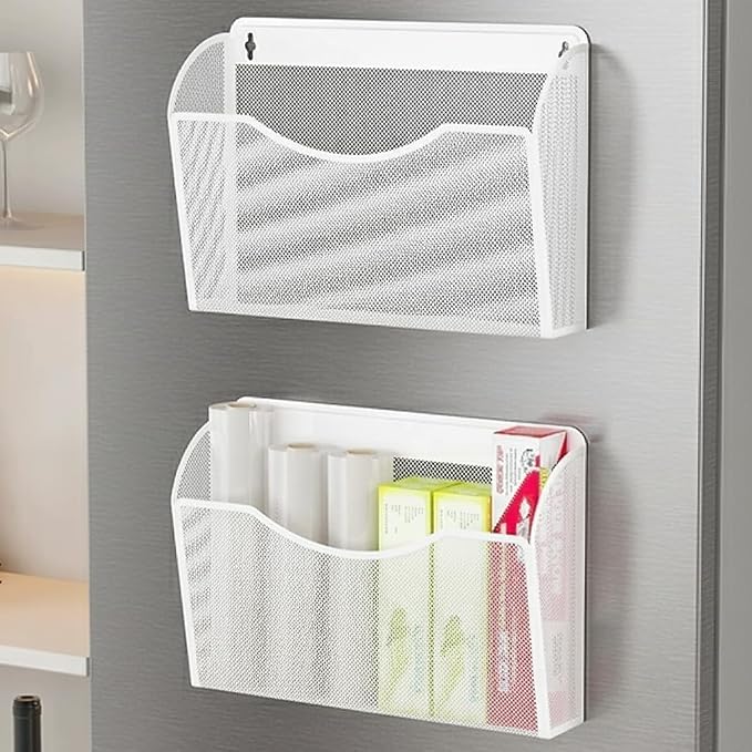 MINDEPOT Magnetic Wall File Holder - Metal Mesh Wall File Organizer with Powerful Magnet Single Pocket Wall Folder Holder for Office File Cabinet Whiteboard, No Assembly Required, Space Saver, White