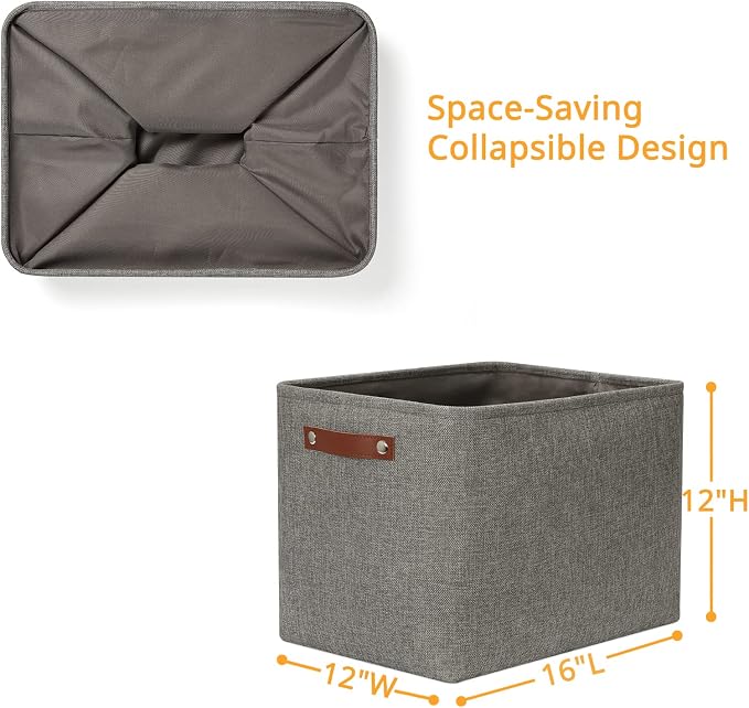 DULLEMELO Grey Storage Baskets for Organizing 2 Pack 16"x12"x12" Fabric Shelf Baskets for Gifts Empty Large Storage Organizer for Closet,Clothes,Toys,Bedroom (Grey)