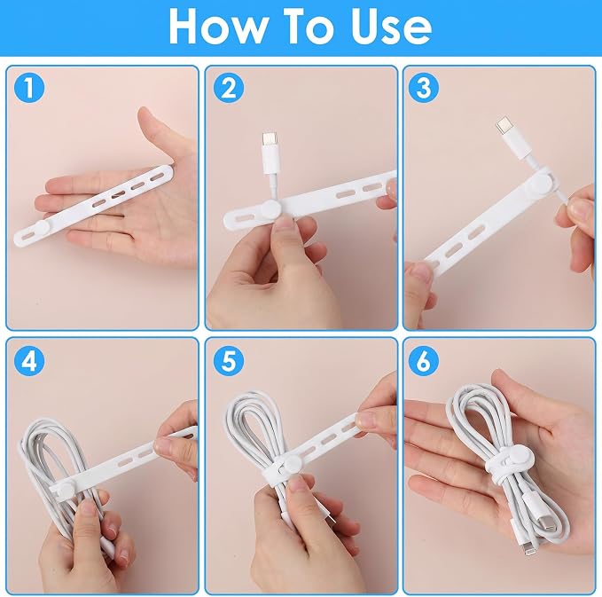 30 Pcs Silicone Cable Ties Reusable,Multipurpose Silicone Cord Ties,13mm Reusable Silicones Cable Tie,Adjustable Locking Buckle for Home & Office Cord Management,White